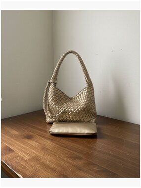 Handmade Woven Vegan Leather Tote Bag with Shoulder Strap